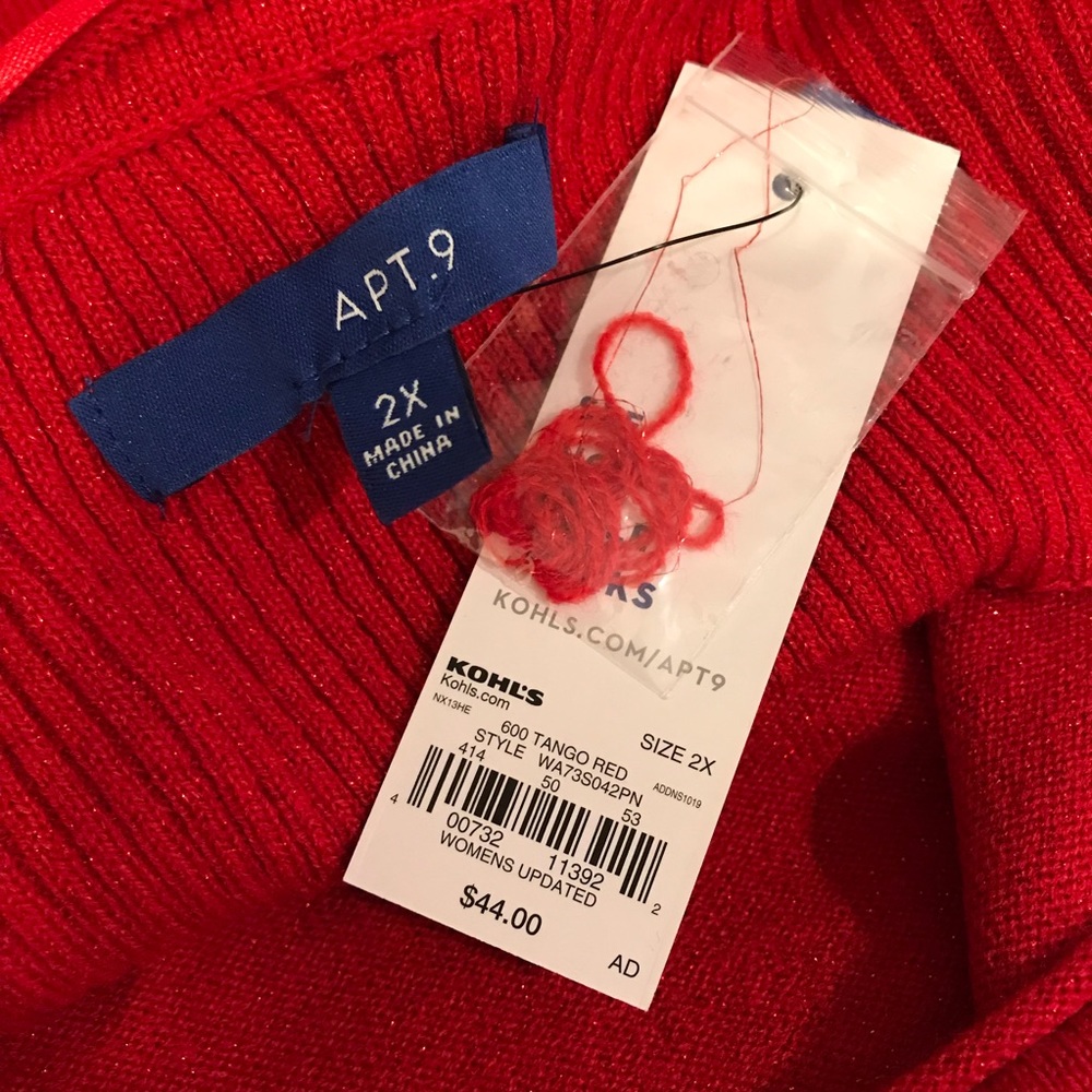 Apt 9 Tunic Sweater Sparkle Red Tango NEW - Picture 10 of 11